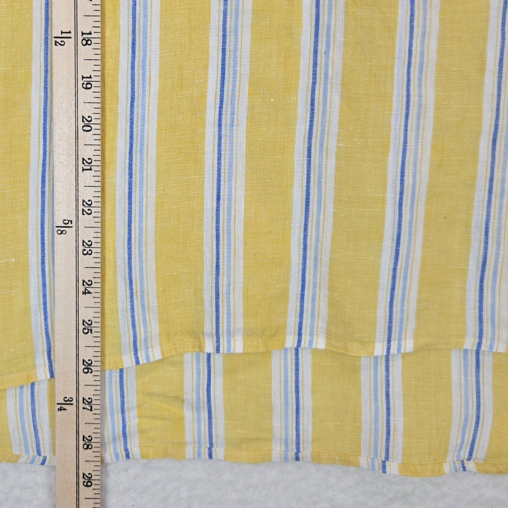 J. Jill Love Linen Tunic M Yellow Blue Stripe Coastal Mediterranean Popover - Picture 8 of 13